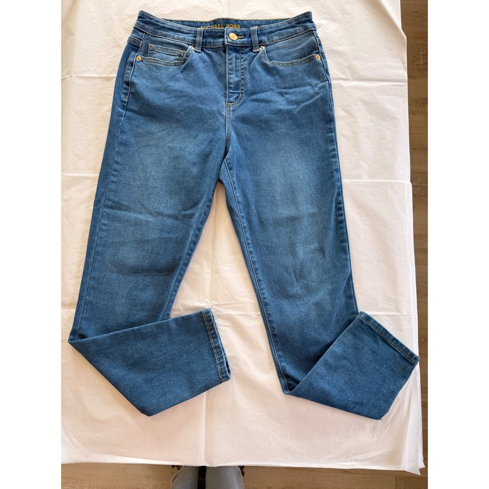 Michael Kors Skinny Jeans Womens 6 Blue Excellent Gold Hardware Stretch Denim